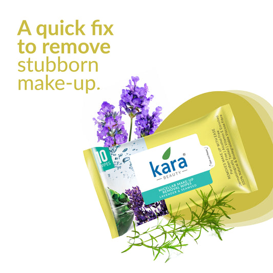 Kara Makeup Remover Wipes, Lavender and Seaweed - Pack of 3 X 25 wipes