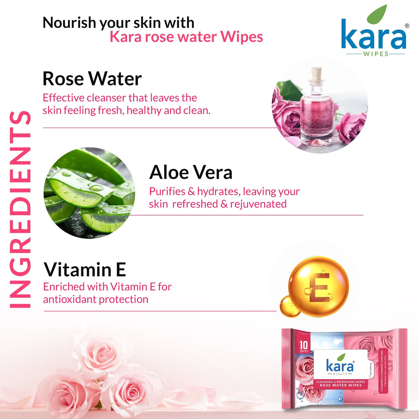 Rose Water Facial Wet Wipes 10 Pulls