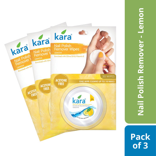 Kara Nail Polish Remover Wipes, Lemon, Pack of 3
