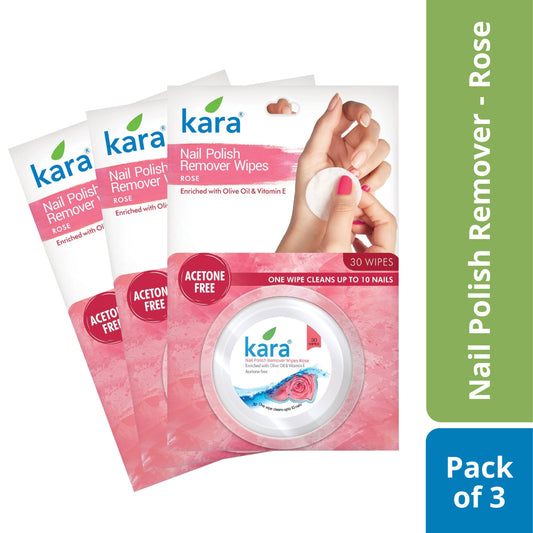 Kara Nail Polish Remover Wipes, Rose, Pack of 3